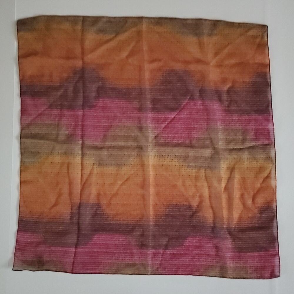 Vintage Scarf BURGUNDY AMBER OMBRE Sheer Chiffon 20" SQUARE - Picture 2 of 9